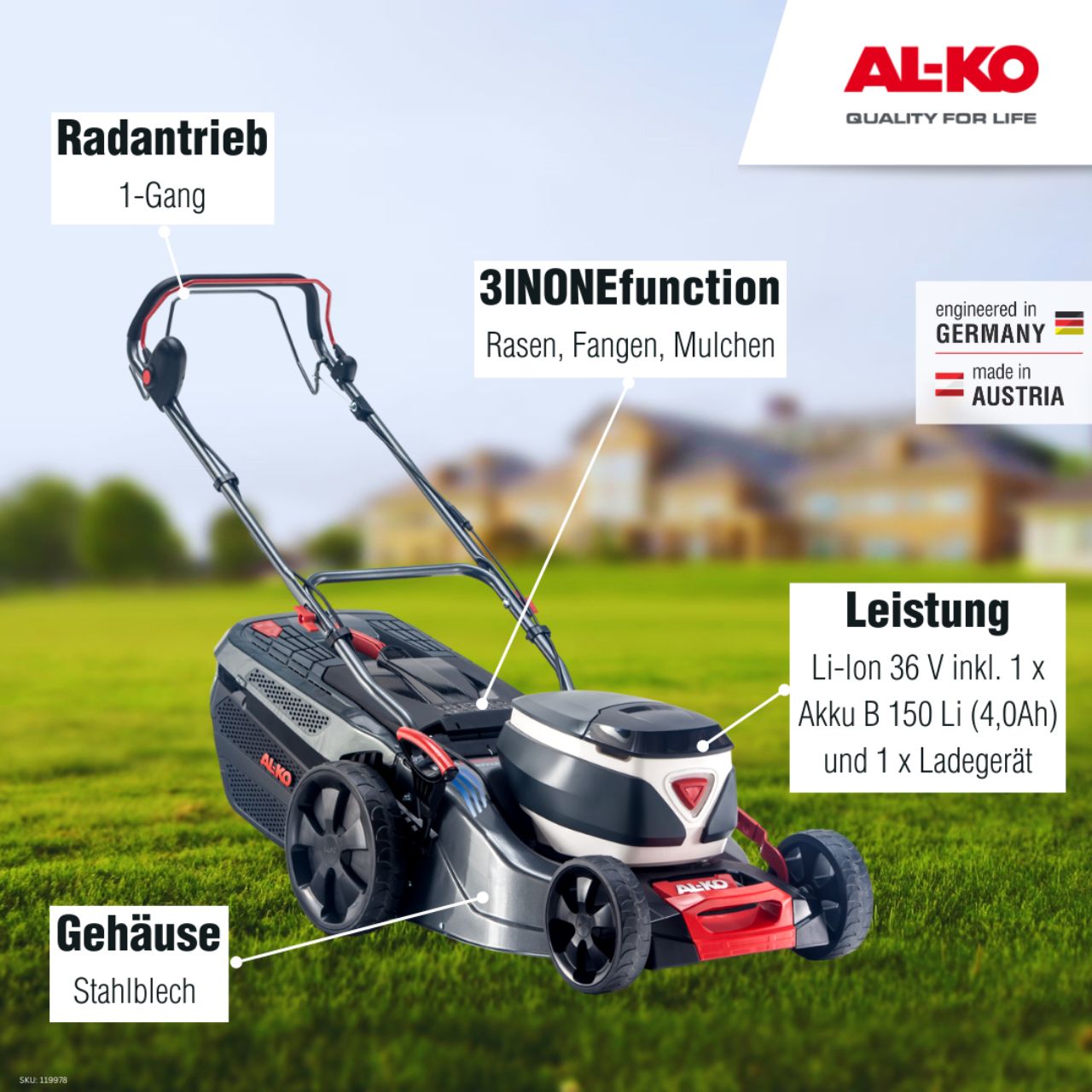 AL-KO 36 V Akku-Rasenmäher 46.2 Li SP Comfort inkl. 1 Akku und Ladegerät – Bild 4