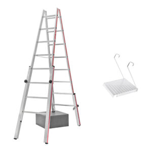 Set Hymer Treppenstehleiter, 2x8 Sprossen + Einhängetritt für Sprossenleitern