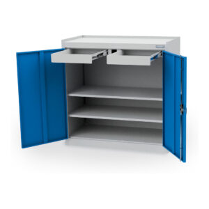Stahlschrank mit 2 Schubladen, 100 cm breit - Vollauszug 50 kg