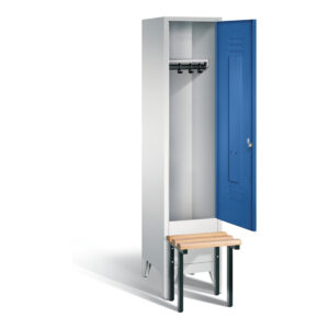 C+P Garderobenschrank Classic, H1850xB420xT500mm, Front Enzianblau, Korpus Lichtgrau, Gestell Schwarzgrau (8030-12)