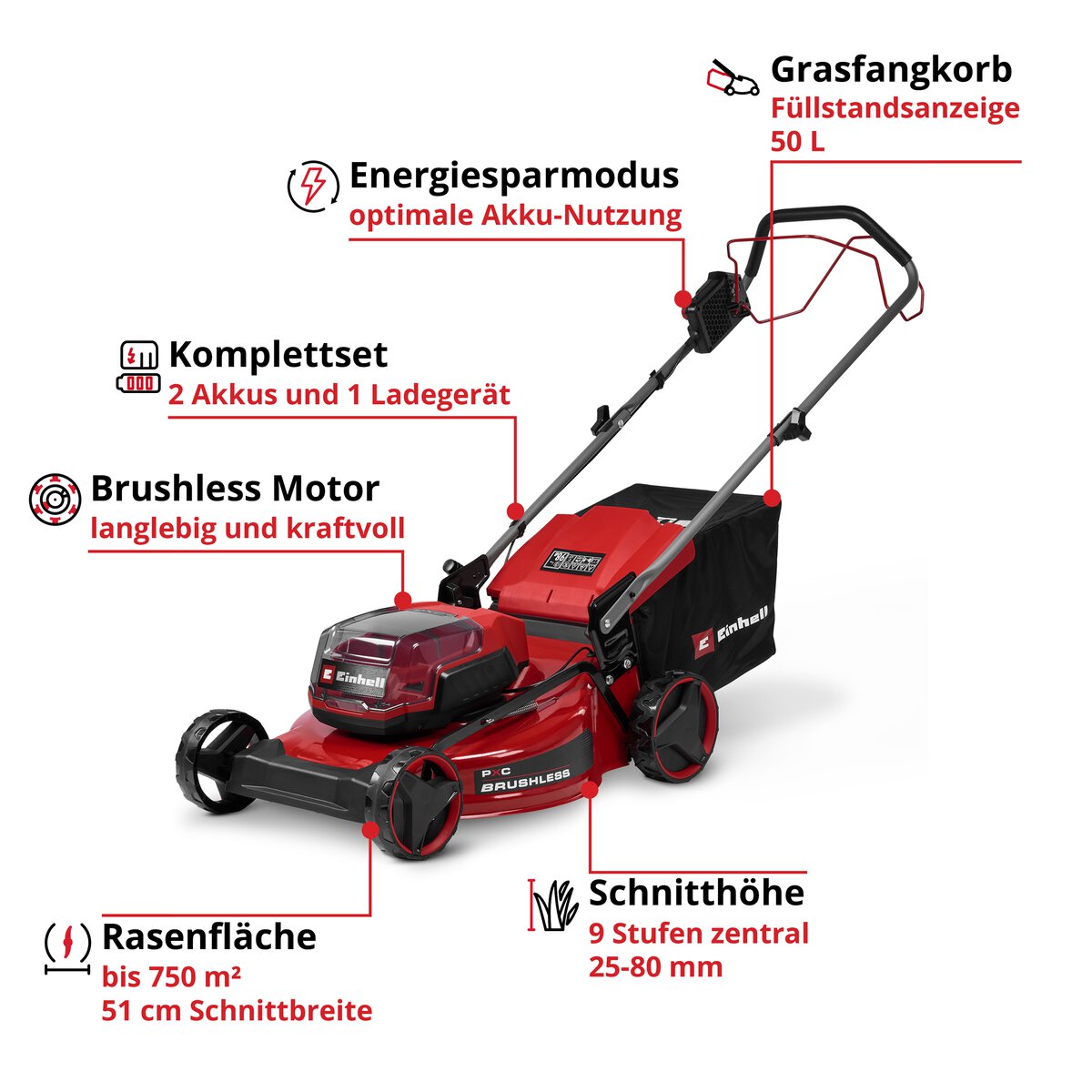 Einhell Akku-Rasenmäher GC-CM 36/51 S Li BL (2x5,2Ah) – Bild 4