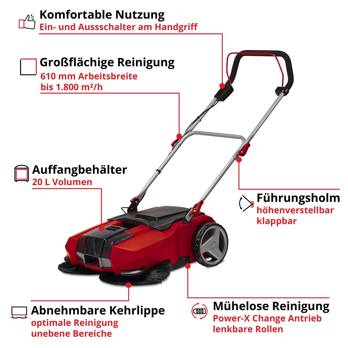 Einhell Akku-Kehrmaschine TE-SW 18/610 Li-Solo – Bild 3