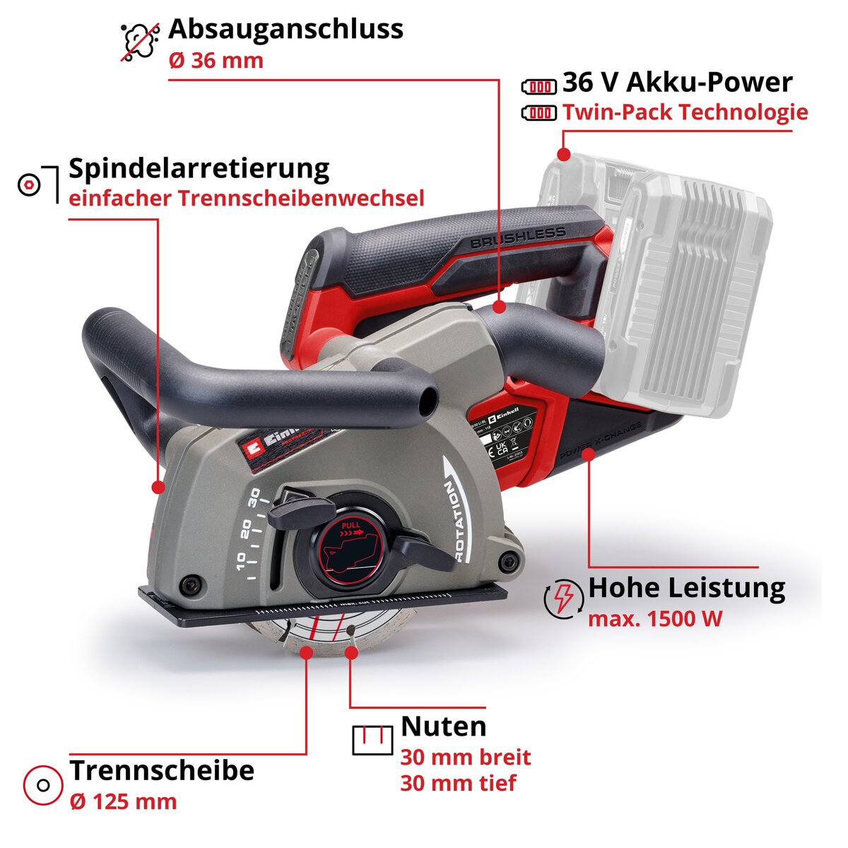 Einhell Akku-Mauernutfräse TP-MA 36/30 Li BL - Solo – Bild 3