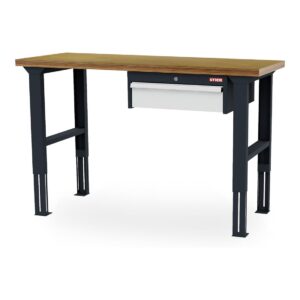 STIER Höhenverstellbare Werkbank mit 1x150 mm Schublade BxTxH 1500x600x760-1060 mm RAL 7016 / RAL 7035