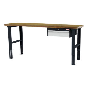 STIER Höhenverstellbare Werkbank mit 1x150 mm Schublade BxTxH 2000x600x760-1060 mm RAL 7016 / RAL 7035