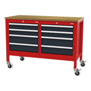 STIER Mobil Kastenwerkbank mit 8 Schubladen BxTxH 1300x600x960 mm RAL 3020 / RAL 7016
